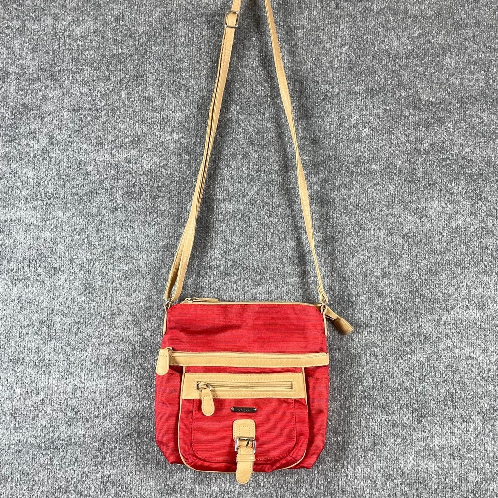 MultiSac‎ Crossbody Bag Purse Small Red Pockets Nylon Adjustable Lined Casual
